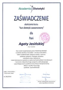 Certyfikat Psychodietetyk Diet Coach Agata Jasińska Szczęście od kuchni